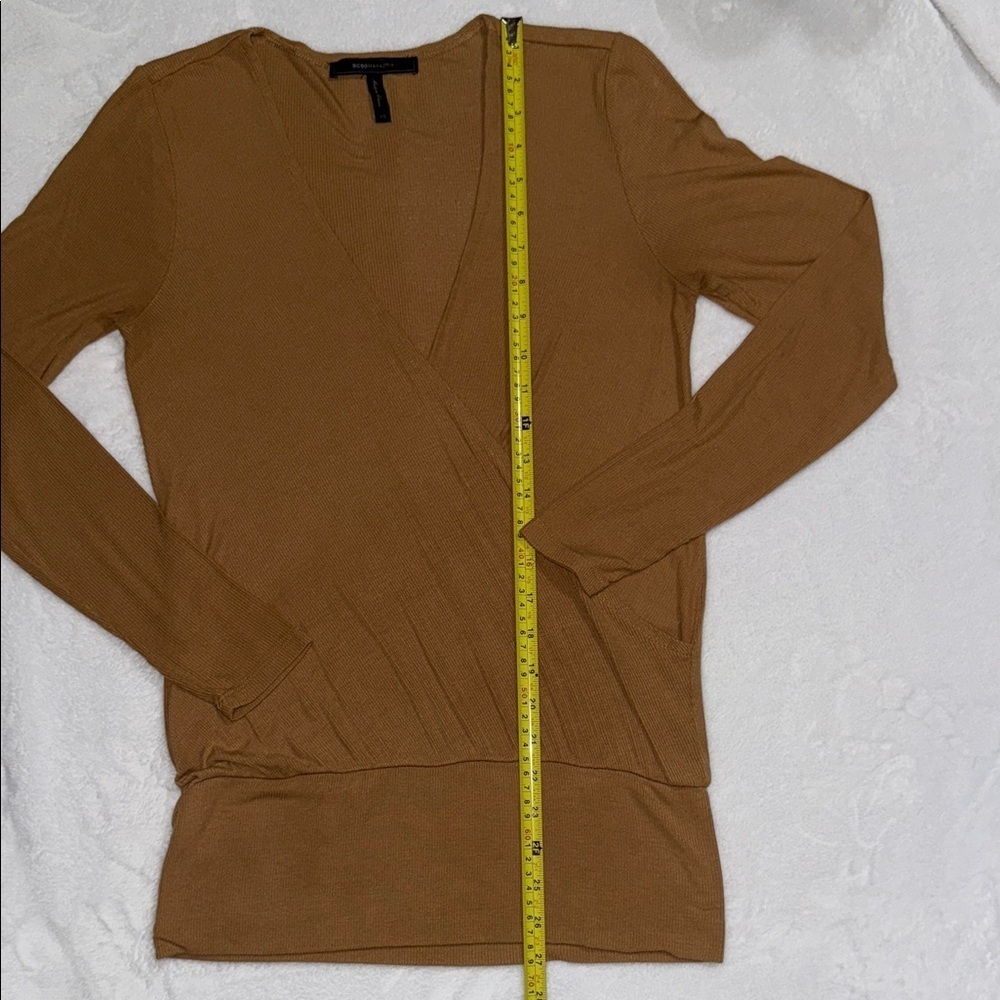 Elegant Tan Wrap ribbed Top - Picture 9 of 12